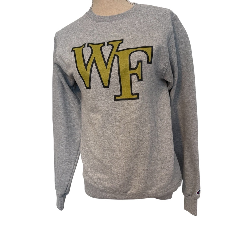 CHAMPION TOP SWEATSHIRT GRAY BLACK GOLD WF WAKE FOREST CREWNECK SIZE XS